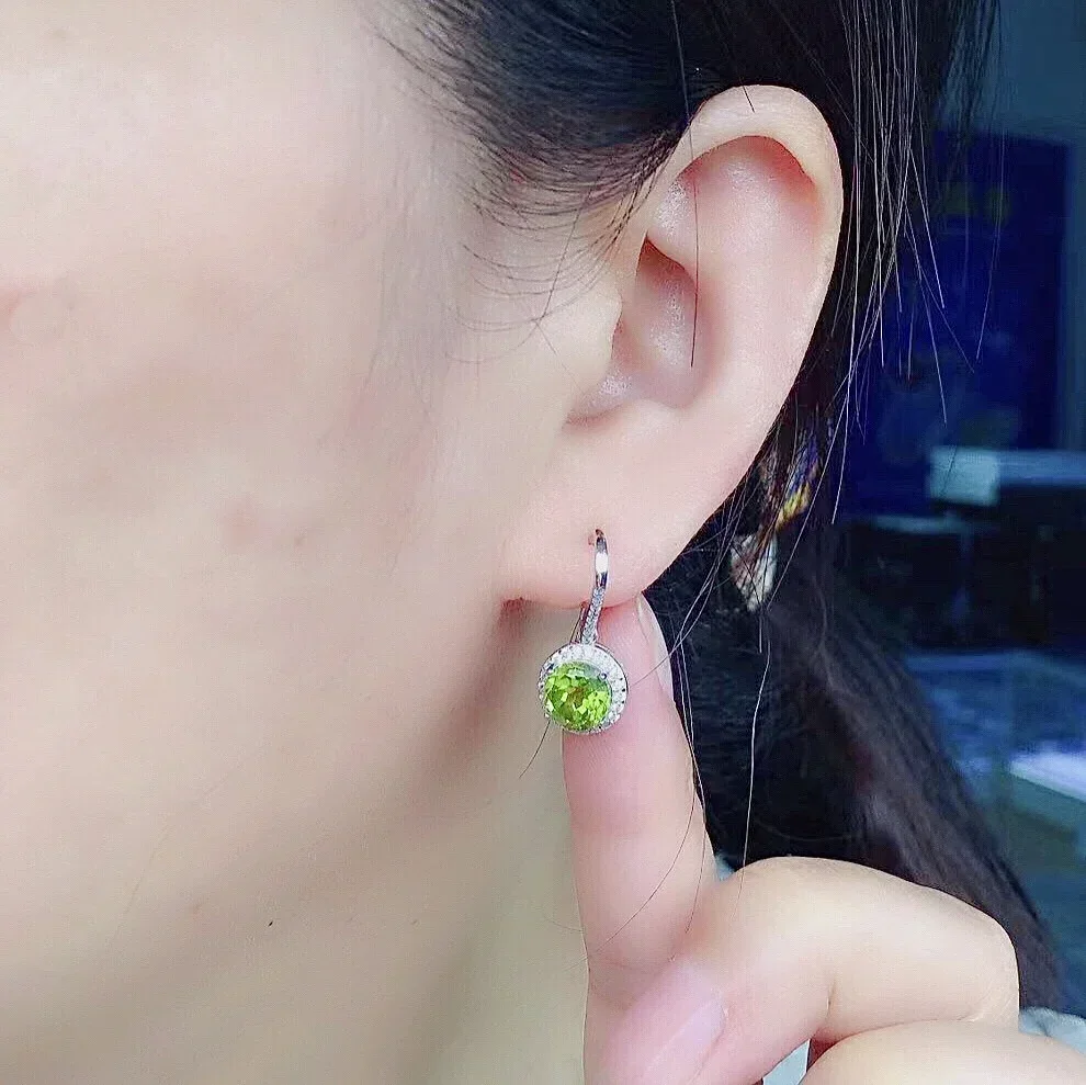 Natural Peridot Drop Earrings 925 Silver Peridot Earrings Gift for WomanSmall Cute Gemstone Hook Earrings for Young Girl 8mm