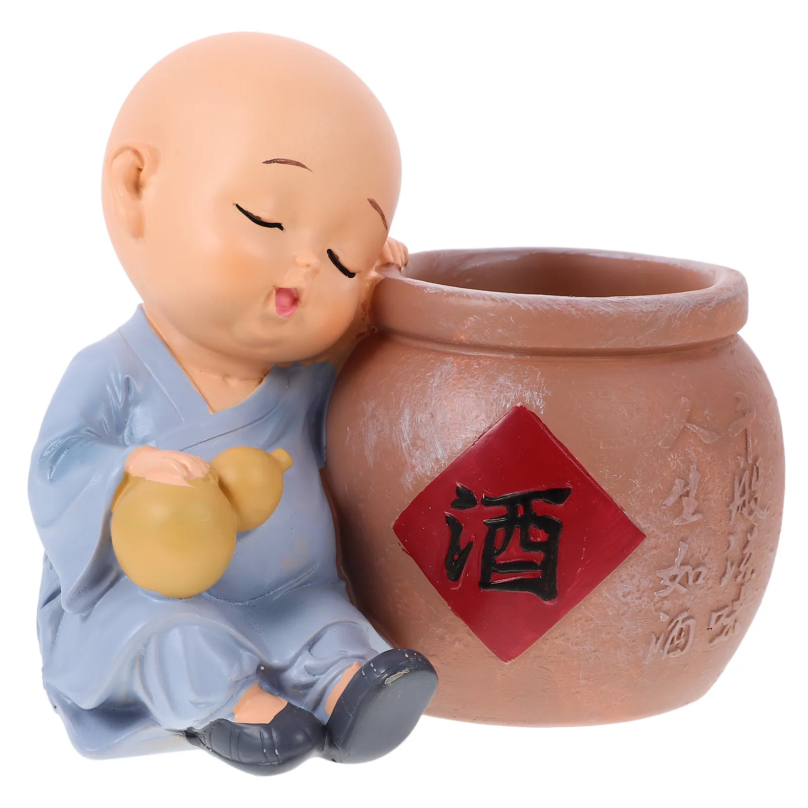 Resin Monk Ornament Desktop Garden Car Dashboard Decoration Small Buddhist Monk Statue for Home Office Bonsai Shelf Photography
