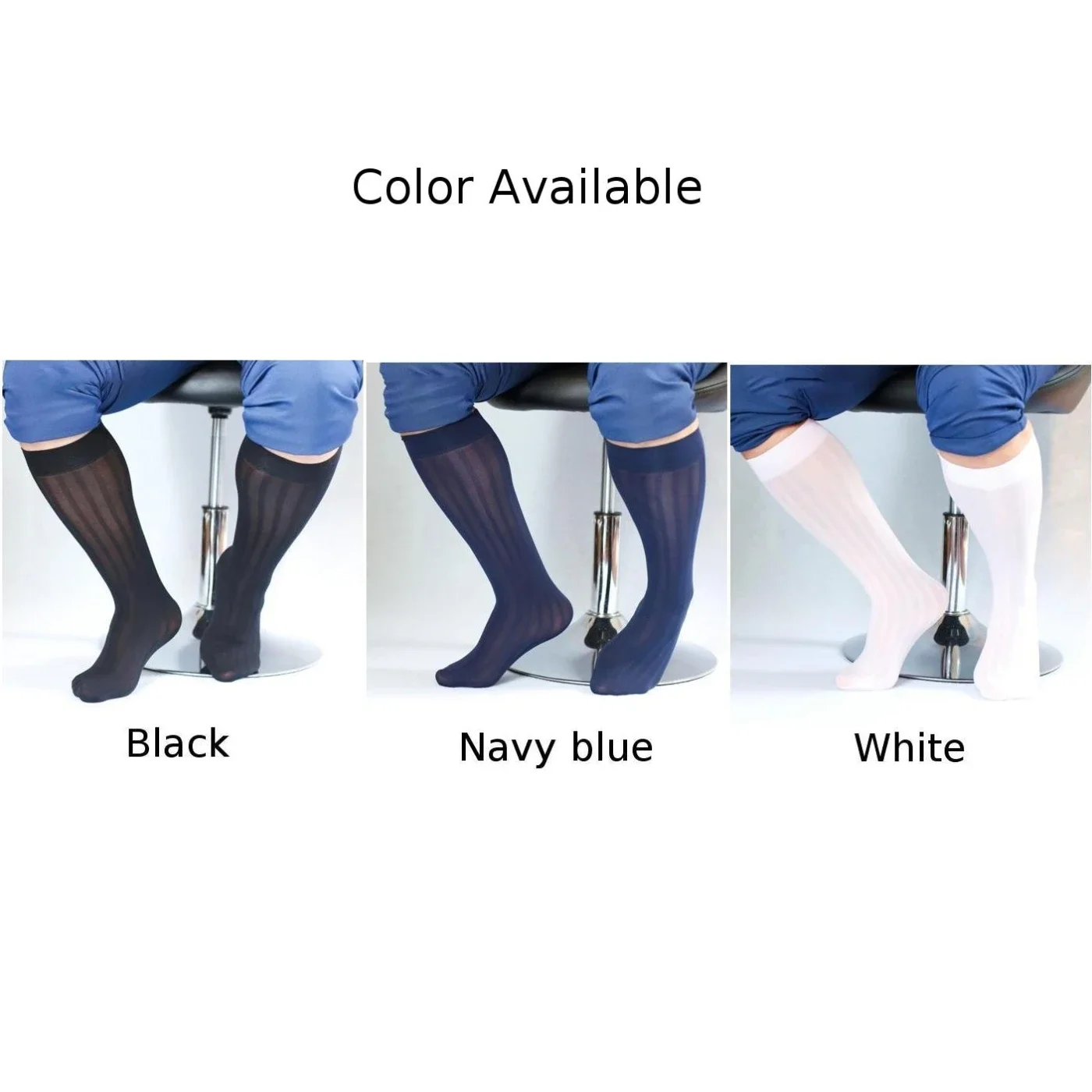 Mens Sexy Striped Knee High Socks Wear Traceless Sheer Mesh Stockings Thin Socks