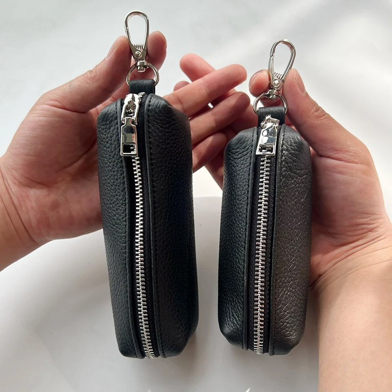 Genuine Leather Large Keychain Change Bag For Men Women Fashion Clutch Key Holder Organizer Coin Purse Coin Change Storage Bag
