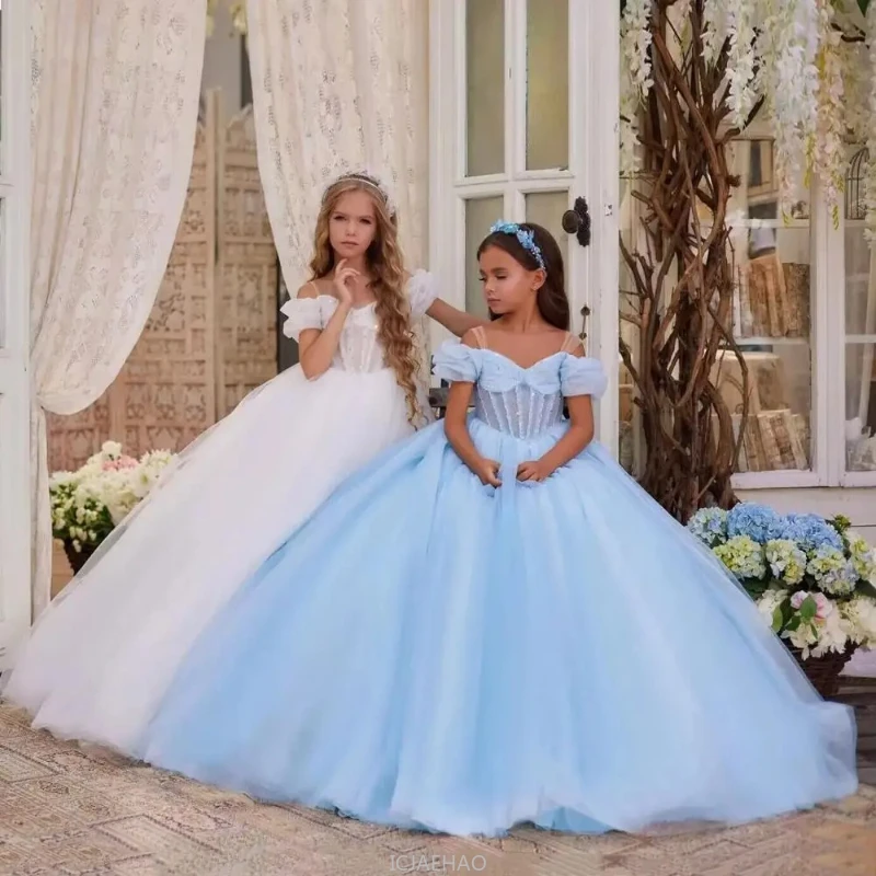 

Teenages Wedding Bridesmaid Dresses for Kids Girls First Communion Prom Tulle Dress Elegant Vestidos Children Pageant Ball Gown