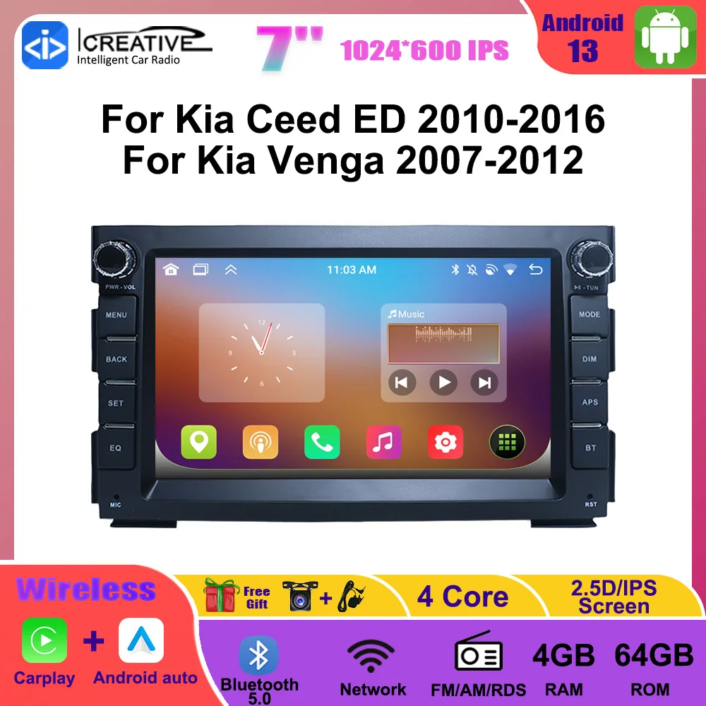Android 13 Car Radio Wireless CarPlay Android Auto For Kia Ceed ED 2007-2012 Venga 2010-2016 Multimedia Player BT Stereo Navi HU