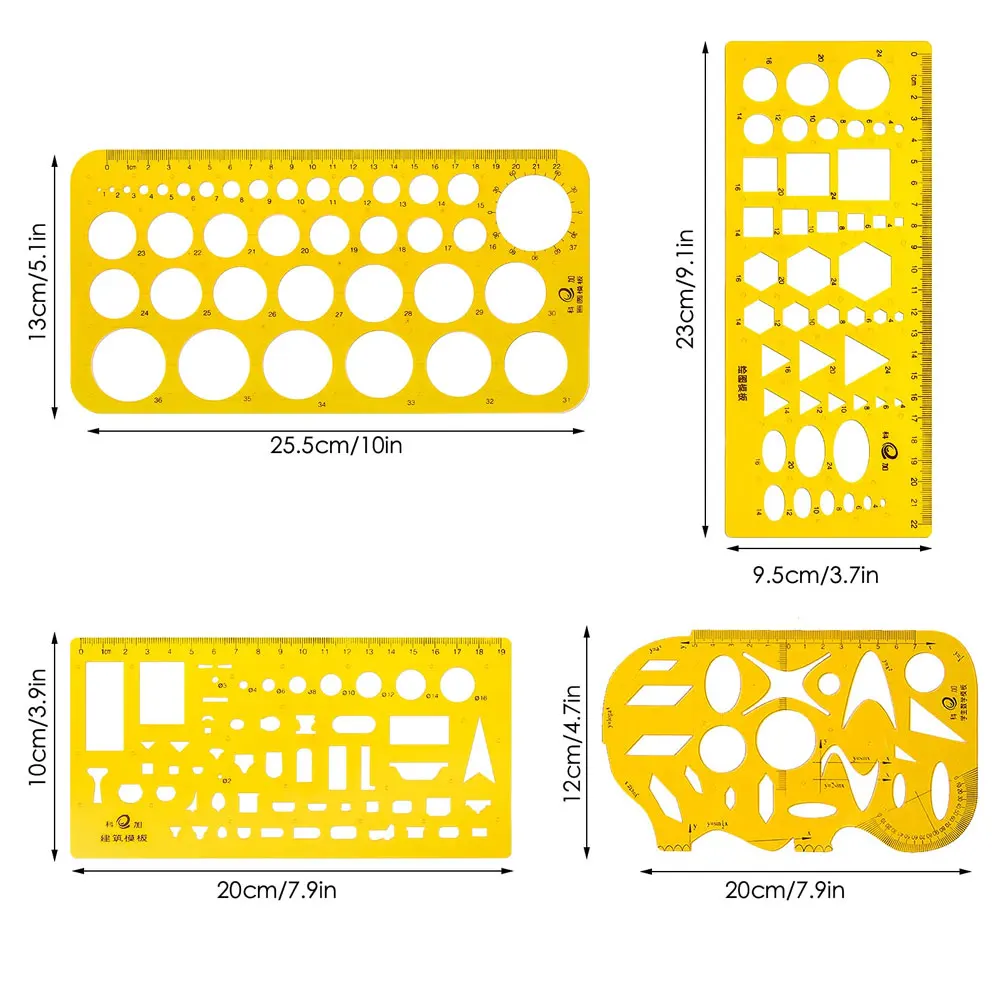 9 عبوات من الإستنسل المعماري، استنسل رسم فني، مجموعة مسطرة ومنحنى فرنسي، استنسل رسم مكتبي للطلاب