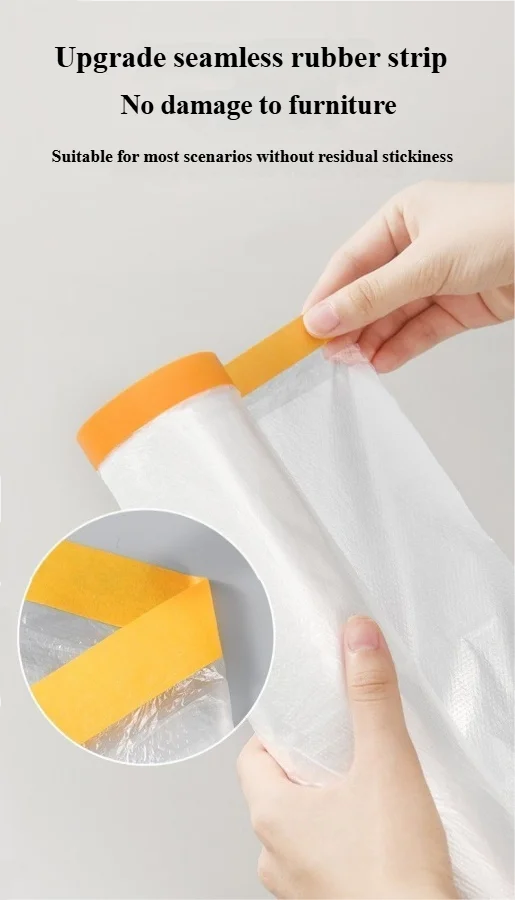 Vorgeklebter Abdeckfolienschutz, PE-Abdeckungsstoffband für Wohnzimmermöbel, staubdichte Sprühfarbe, Automobilmalerei – Detail 11