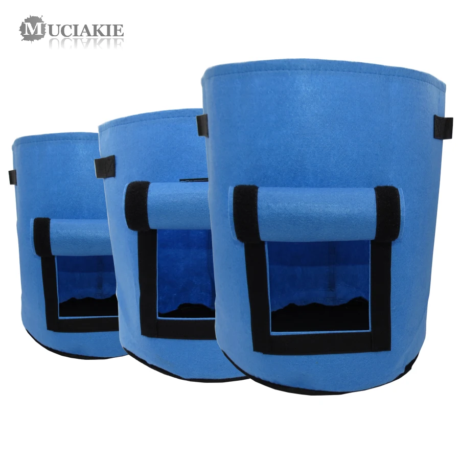 

MUCIAKIE 2PCS Potato Vegetable Root Pouch Blue Grow Bags Fabric Planting Boxer Planter Bag with Handles Window Environmental Pot