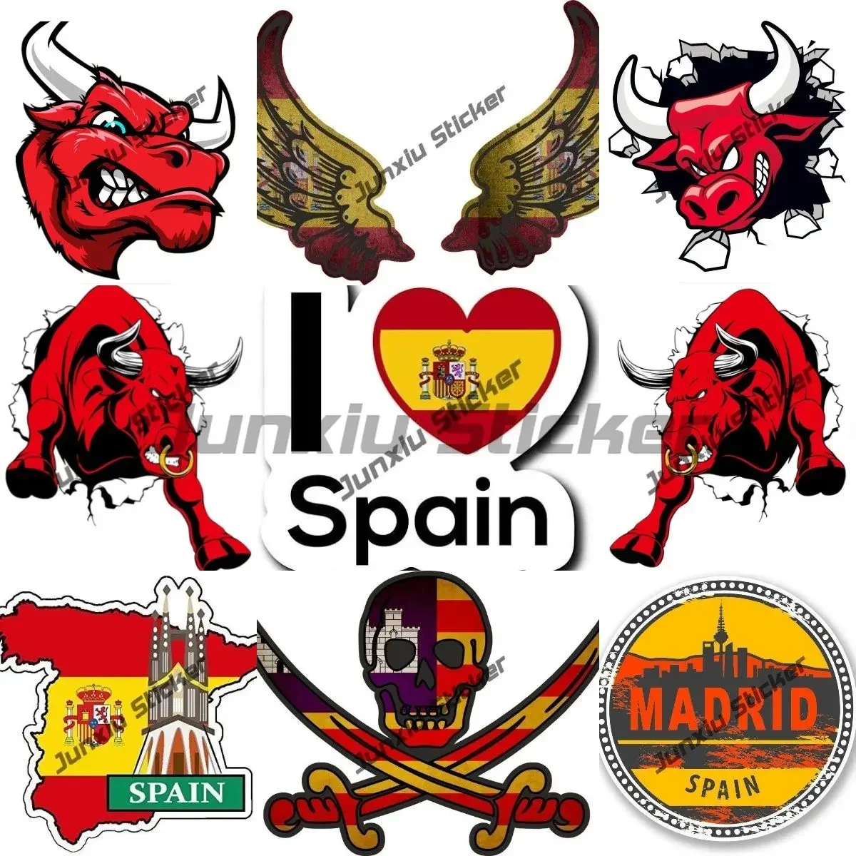 

Madrid Sevilia Barcelona Spain Decals City Travel Decals Spain Toro Matador Espana Bull Sticker Funny Rv Stickers for Car Decor