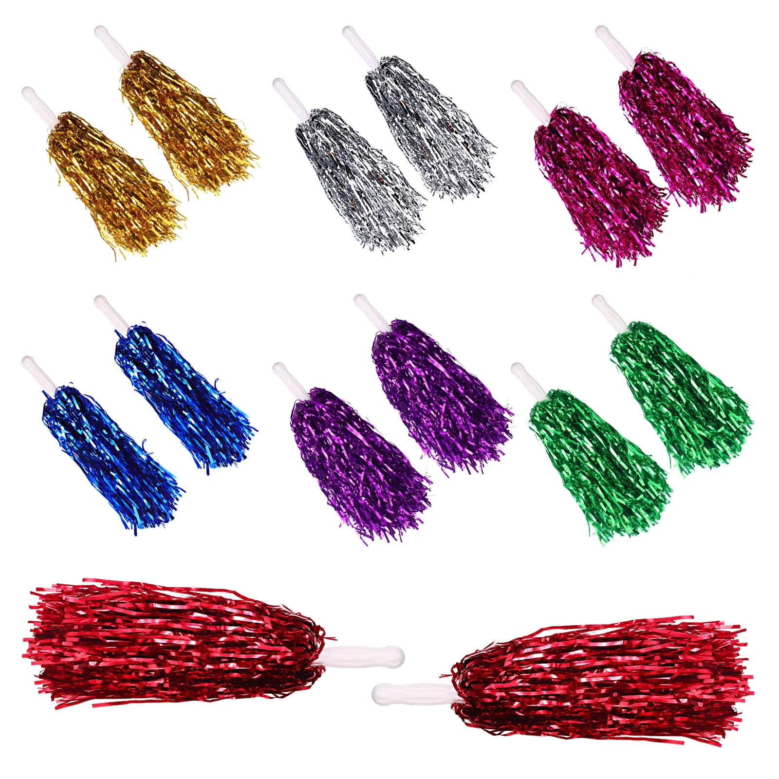 

Cheerleader Pom Poms, 14pcs Cheerleading Metallic Foil Multicolor Pompoms with Handle for Sports Events Party Dance