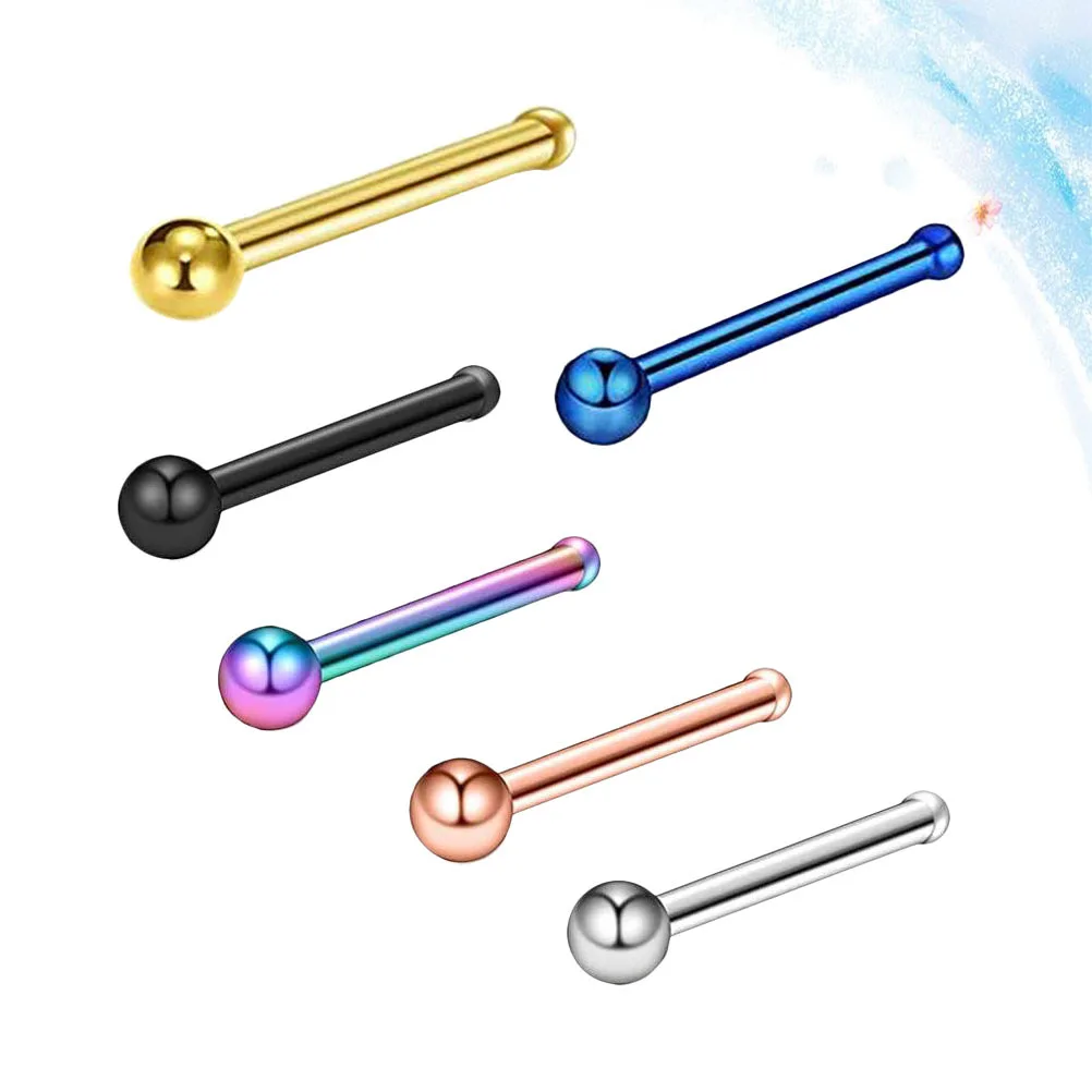 6 قطع من ترصيع الأنف المصنوعة من الفولاذ المقاوم للصدأ للجنسين، سطح أملس ناعم، مجوهرات أنيقة للجسم باللون الفضي والأسود الملون #6