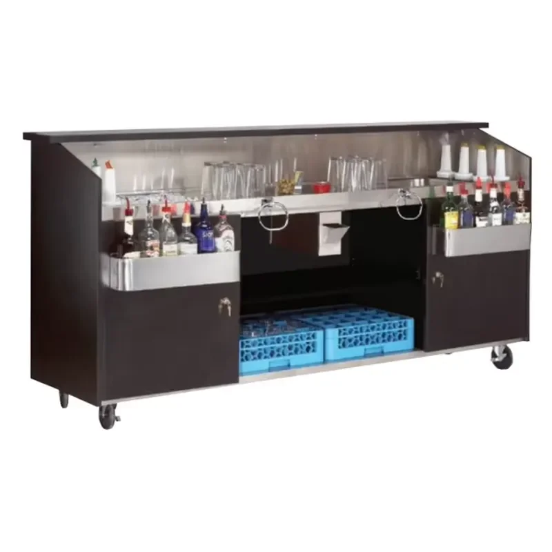 for Kittralon Black Titanium Stainless Steel Bar Counter Outdoor Cocktail Bar Station Portable Bartending Table Event Party