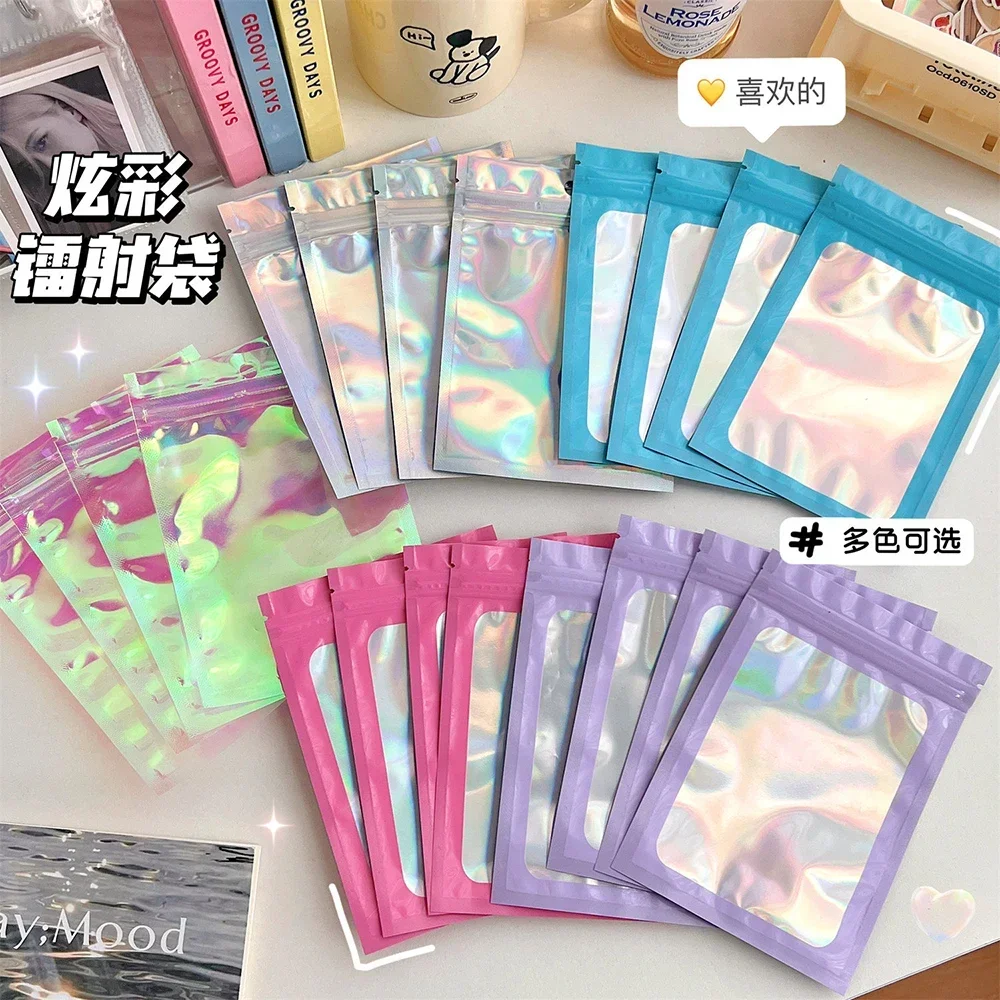 10Pcs Laser Color Transparent Self-sealing Bags Jewelry Cosmetic Packaging Bags Plastic Sealing Organizer Bag