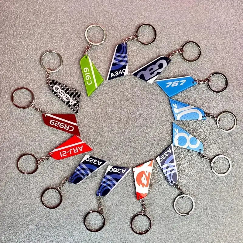 1 Piece Both Sides Print Acrylic Airline Pattern Vertical Tail Car Tag Key Accessories Aviation Keychain Backpack Pendant