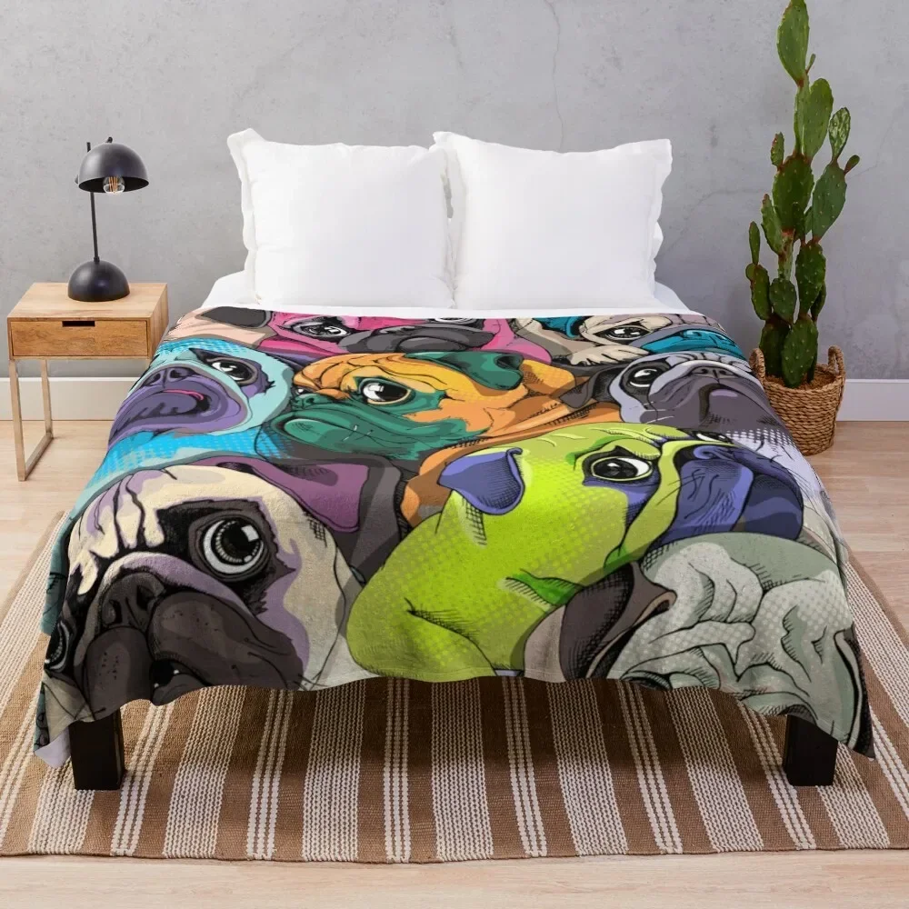 

Portrait of many pugs Throw Blanket Fluffy Shaggy Polar Soft Plaid Flannels Blankets