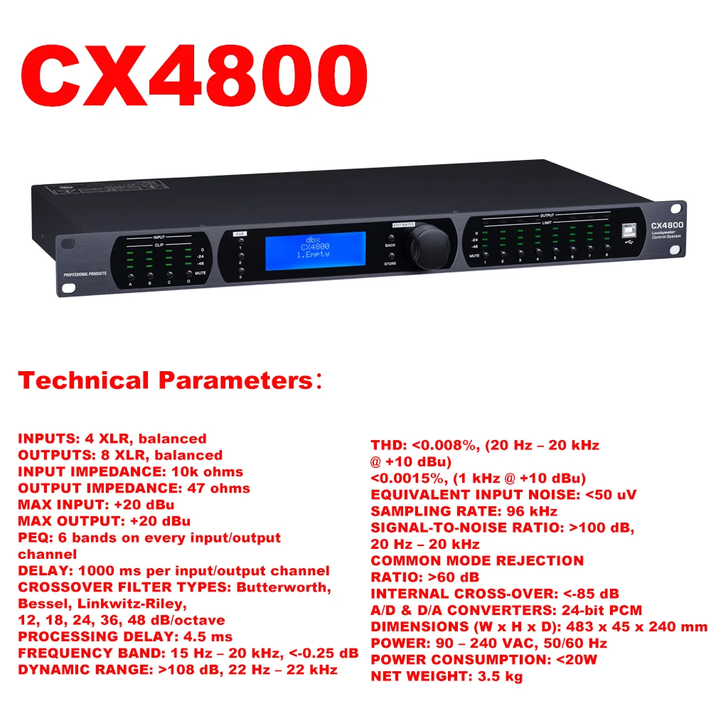 Original Brand LOGO CX4800 Professional Audio Processor 4 in 8 out 96Khz Original Software Control 32-bit DSP Processor Speaker