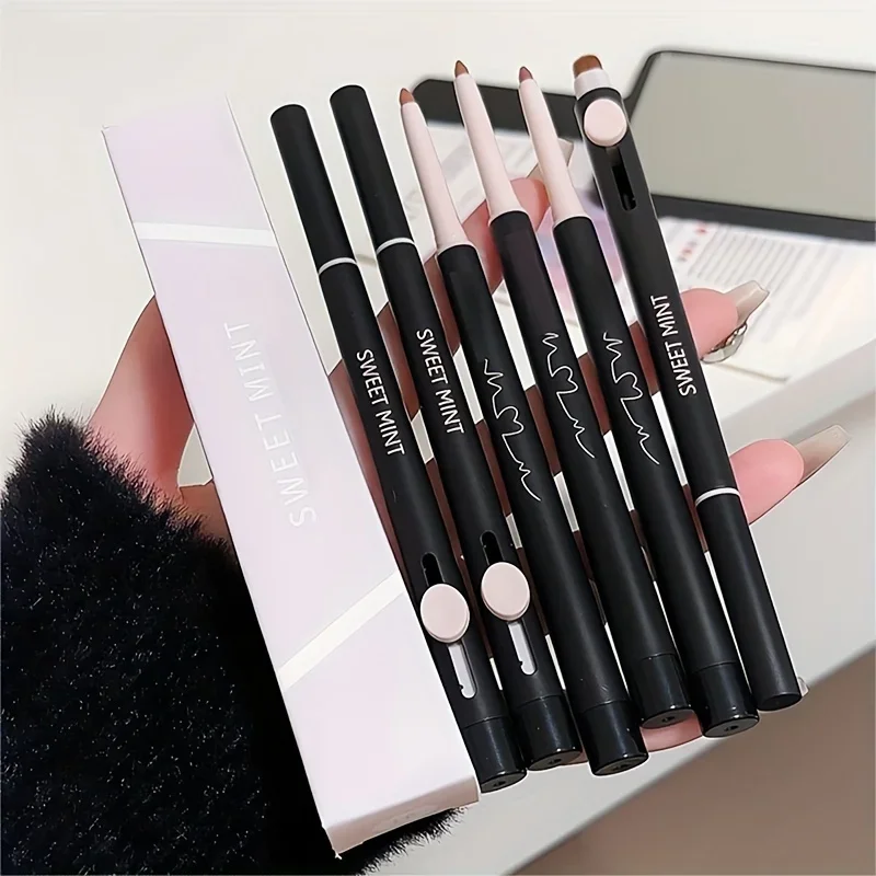 Tapered Tip Lip Liner ดินสอพร้อมแปรง Matte สีแดงสีน้ําตาล Plumping Lip Stain Lasting กันน้ํา Fine ลิปสติก Slim Lip Contour