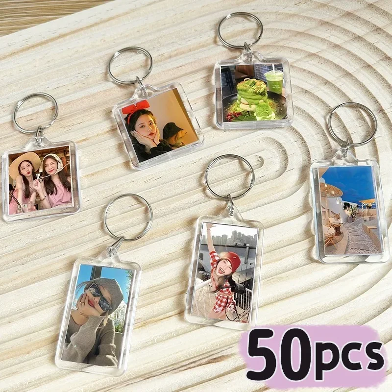 1/50Pcs Picture Frame Keychain Women Men Transparent Rectangle Acrylic Keyrings DIY Split Insert Photo Keychains Fashion Gifts