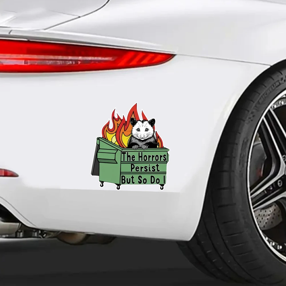 12x13cm The Horrors Persist But So Do I Cartoon Opossum Vinyl Decal, Suitable for Laptops, Cars, Trucks, Motorcycles, Window