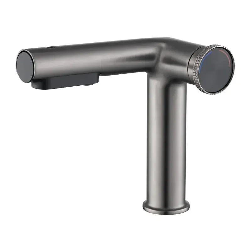 All-copper gun gray pull-out washbasin, hot and cold faucet, bathroom washbasin, upper and lower basin, bathroom cabinet
