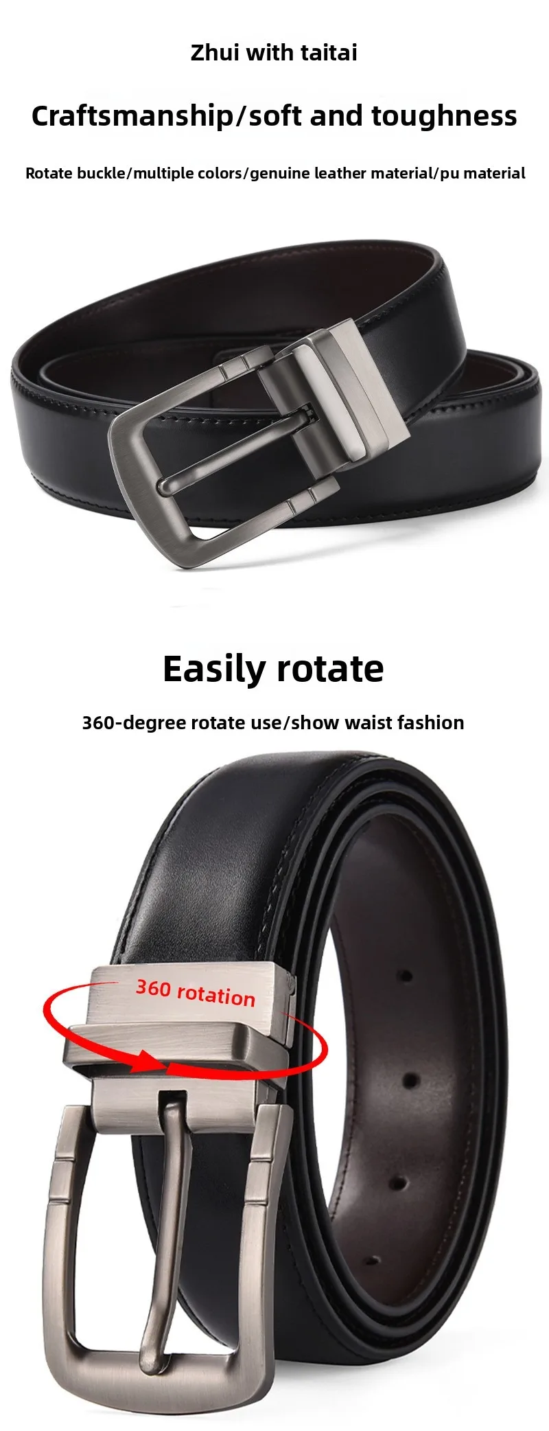 Neuer Herren Wendegürtel 3,3cm mit Dornschließe, Casual Perforierter Gürtel, Modischer Leichter Luxusgürtel – Detail 6