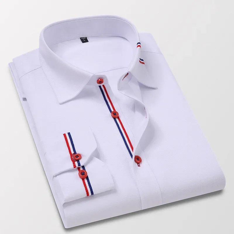 Spring New Mens Casual Oxford Textile Shirts Men Long Sleeve Dress Shirts Slim Fit Lapel Business High Quality White Shirts 5XL