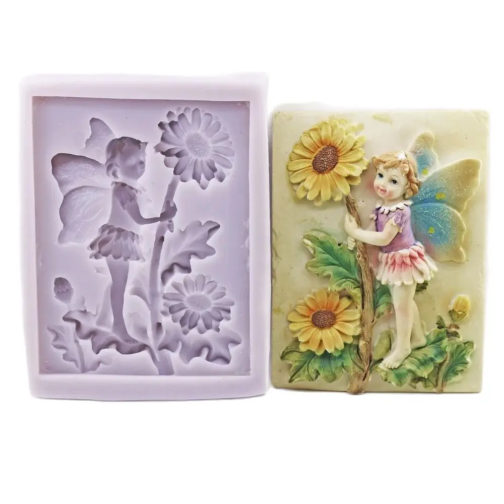 Sunflower Fairy Silicone Fondant Cake Topper Mold Flower Girl Mould Chocolate Sugarcraft Baking