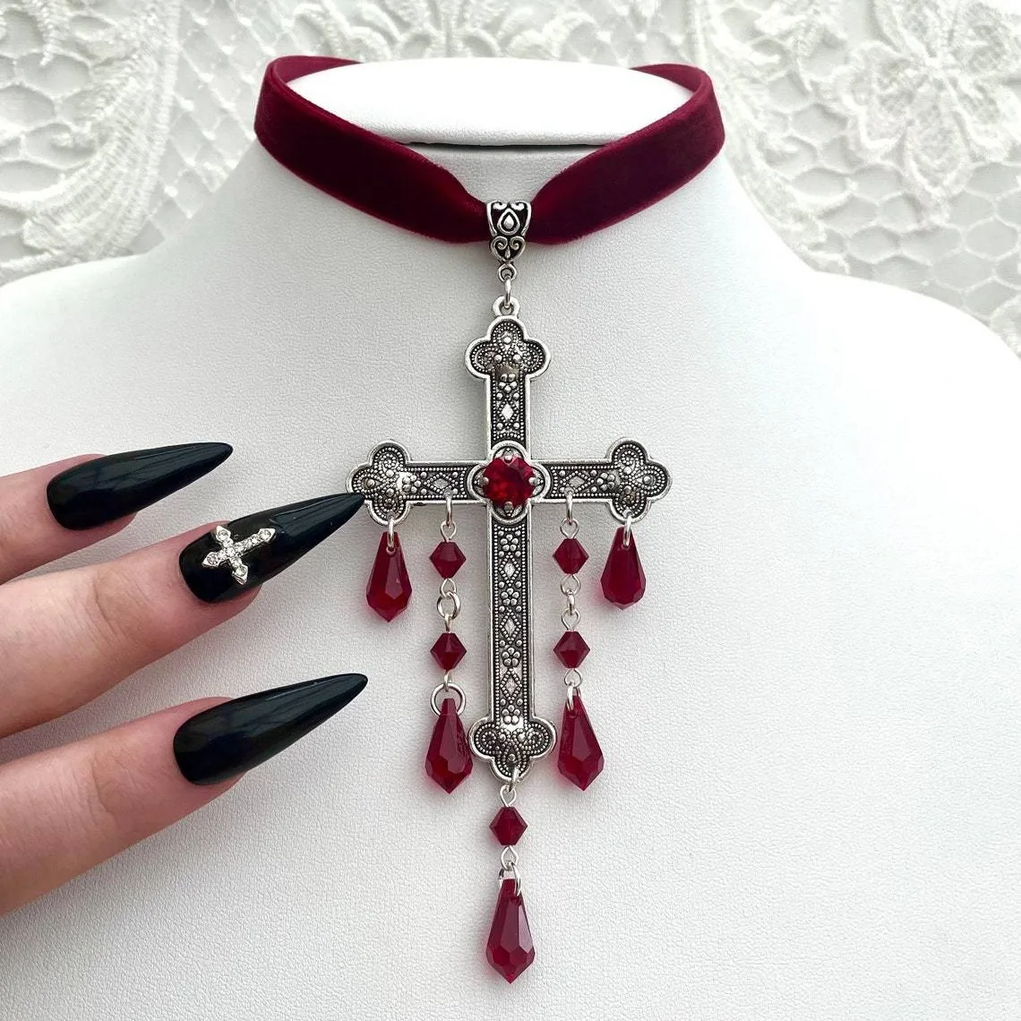 Cross-Border Foreign Trade Amazon Gothic Vampire Large Cross Necklace Factory Direct Sale