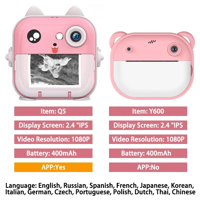 Cámara Digital HD de 1080P para niños, juguetes con impresión instantánea para niños, cámara de impresión térmica, impresión instantánea, foto y vídeo con tarjeta de memoria TF