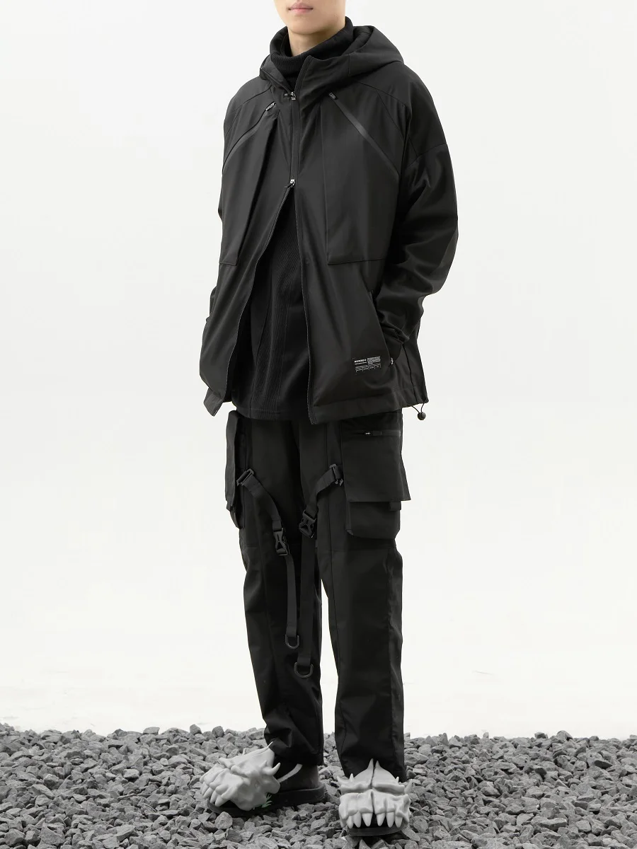 WHYWORKS 20AW lightweight jacket black techwear cyberpunk 2-way zipper waterproof tech coat darkwear