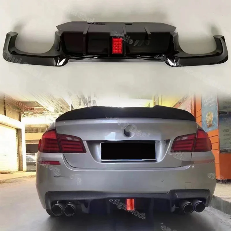 

Высококачественный задний диффузор для BMW F10 F18 5 серии (2011-2016) в стиле M5 с двойным выхлопом, LED-спойлером и защитной накладкой на бампер