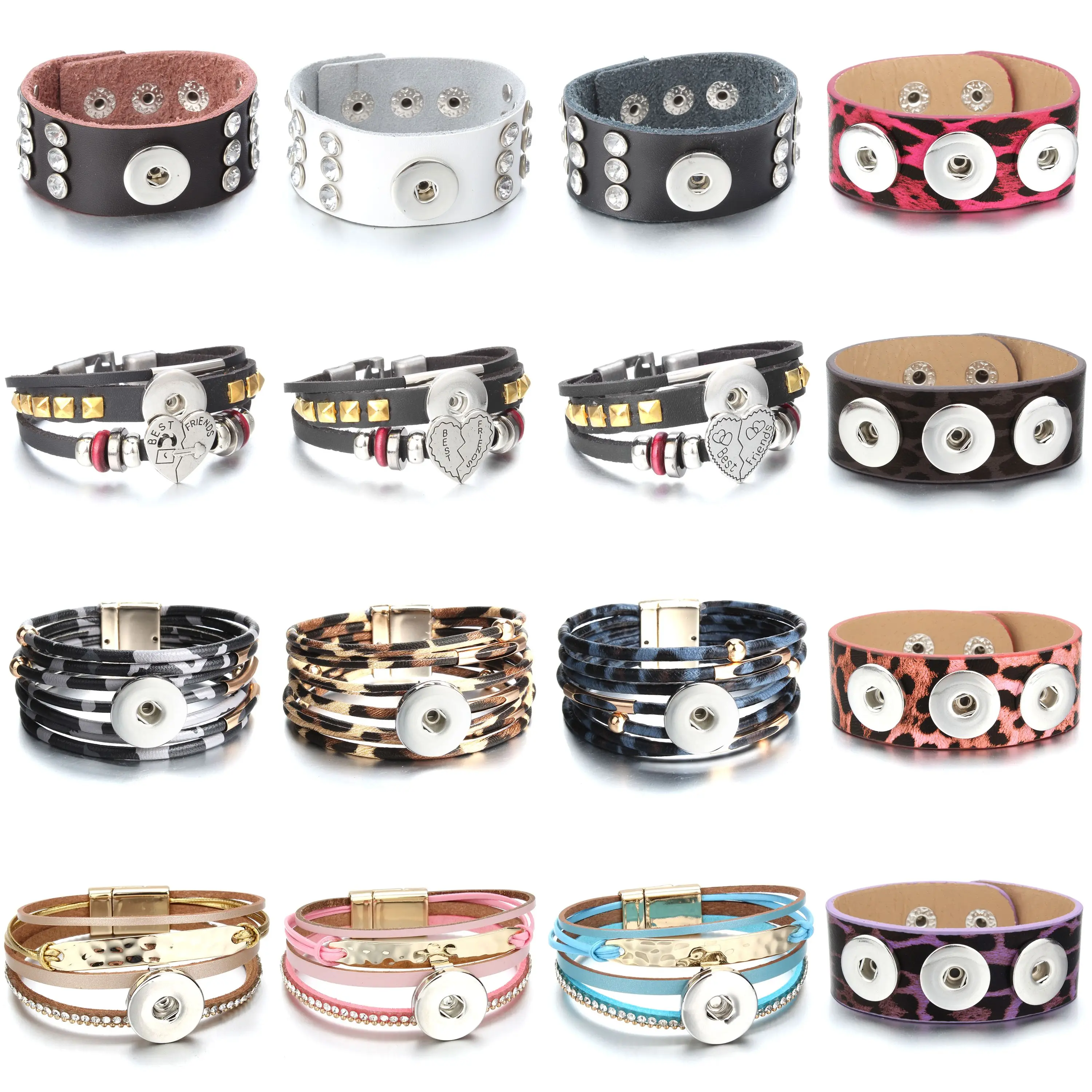 10pcs/lot Wholesale Leather Snap Bracelet 18mm Snap Button Bracelet DIY Charms Bracelet for Women DIY Snap Jewelry