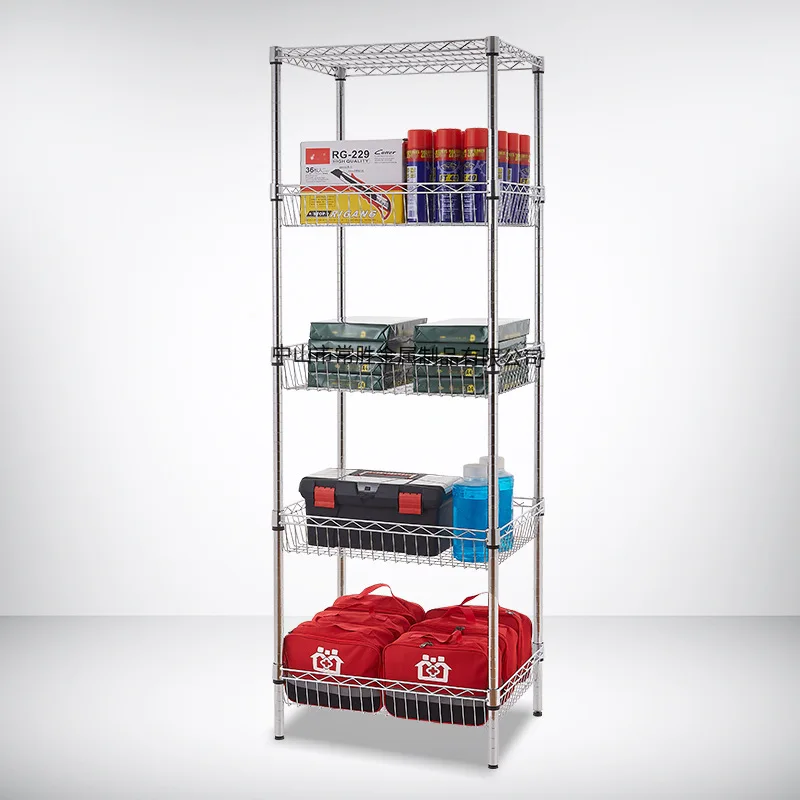 Household wire mesh basket rack Light mesh basket display rack Five-layer carbon steel electroplated chrome metal storage rack