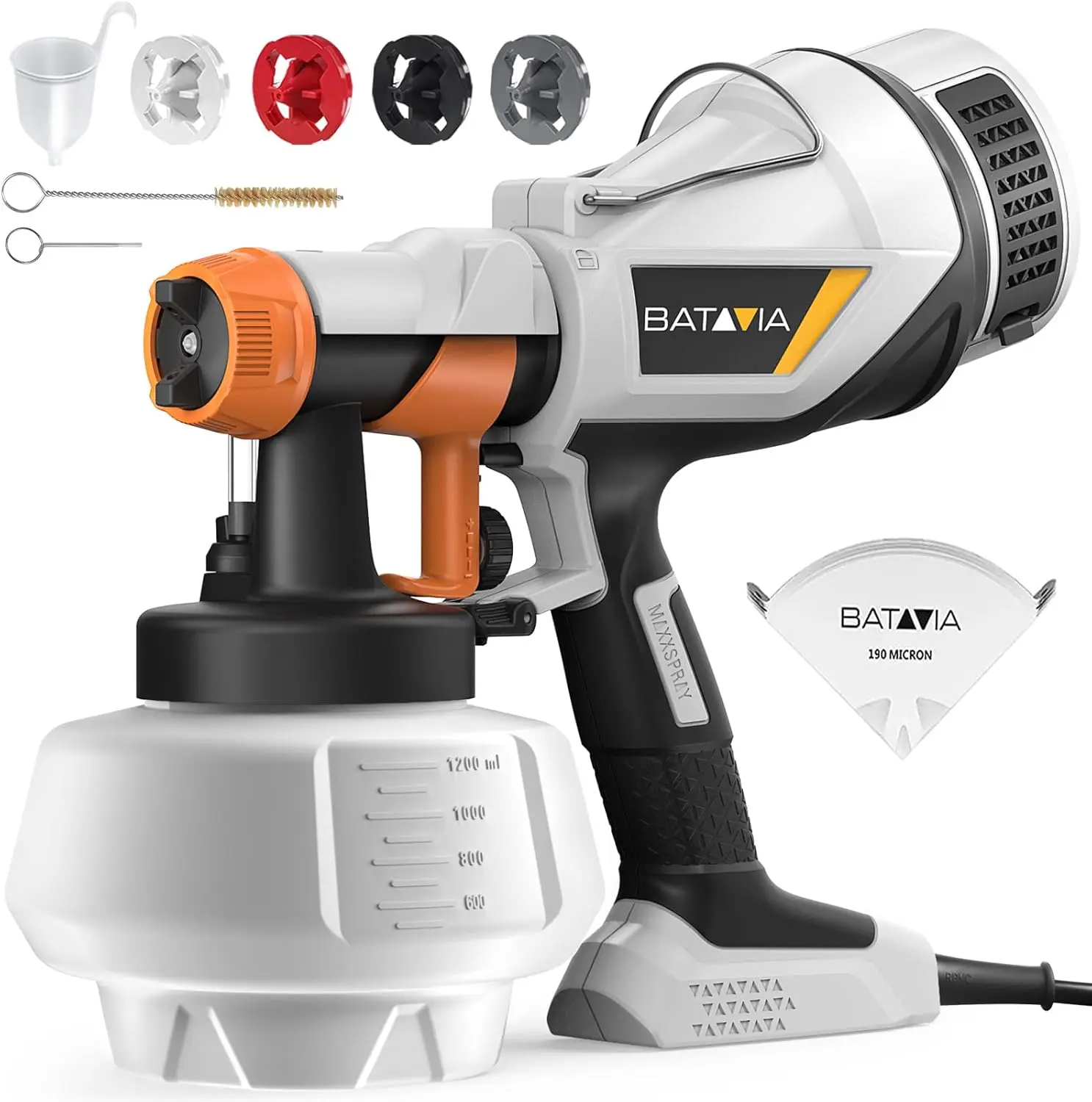 

Electric HVLP Paint Spray Gun, 1200ml Capacity, 4 Nozzles & 3 Patterns for Furniture, Walls, DIY Projects