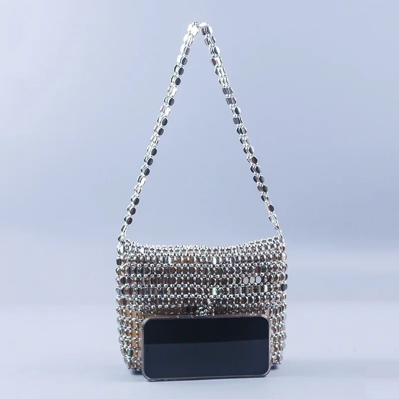 Metal Glitter Beaded Luch Bag Handmade High Quality Handmande Women's Shoulder Bags Evening Eye Catching Shinning Bags for Women