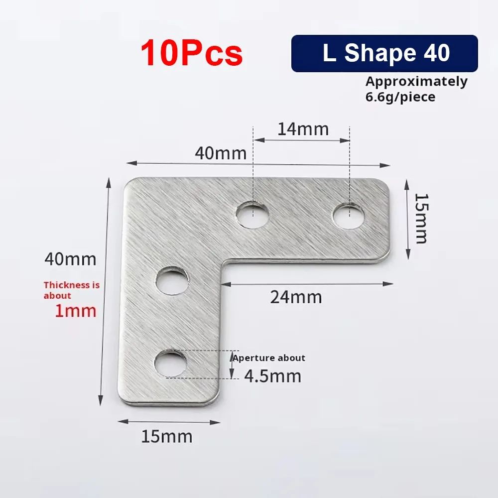 10Pcs 40/50/60/80mm Angle Bracket 90° Right Angle T-type L-type Connection Plate Stainless Steel Flat Fastener Corner Bracket