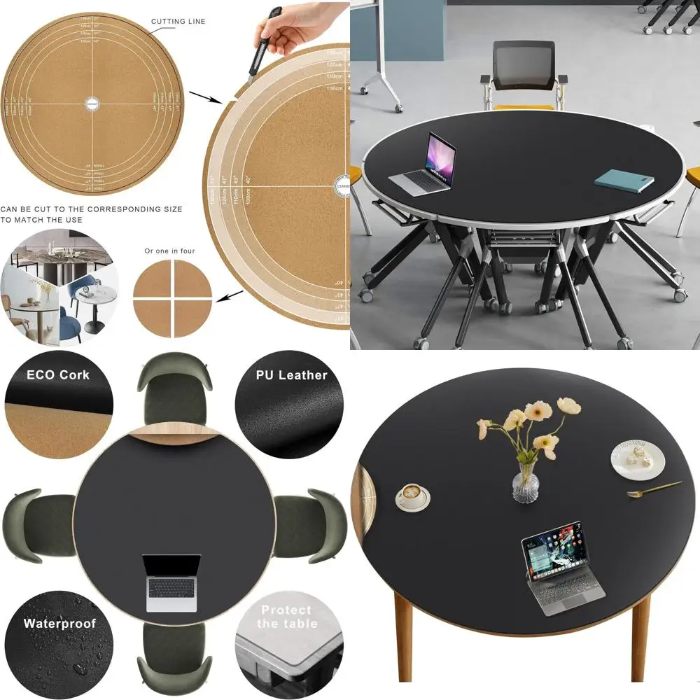 Коврики для круглого стола — черные пробковые кожаные салфетки, 54-40 дюймов, регулируемые для боковых обеденных или журнальных столиков