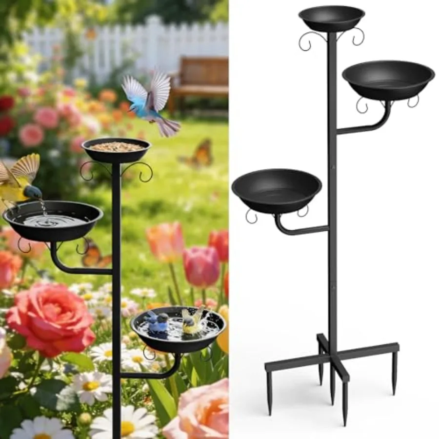 

Bird Bath for Outside 47in Metal Freestanding Birdbaths and Birdfeeder Bird Feeder Bowl and 2 Birds Bath Bowls 5-Pronged Base B
