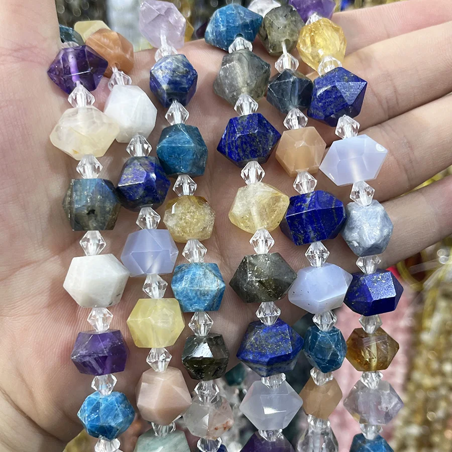 

Natural Lapis Lazuli Amethyst Amazonite Handmade Irregular Faceted Loose For Jewelry Making DIY Necklace Bracelet 15''12-15mm