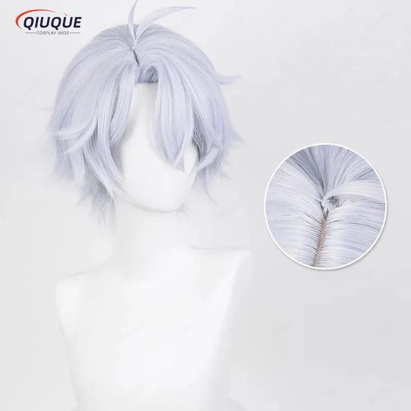LQPhainon コスプレウィッグ ショート シルバー ライトブルー ウィッグ 耐熱人工毛 ハロウィンウィッグ + ウィッグキャップ
