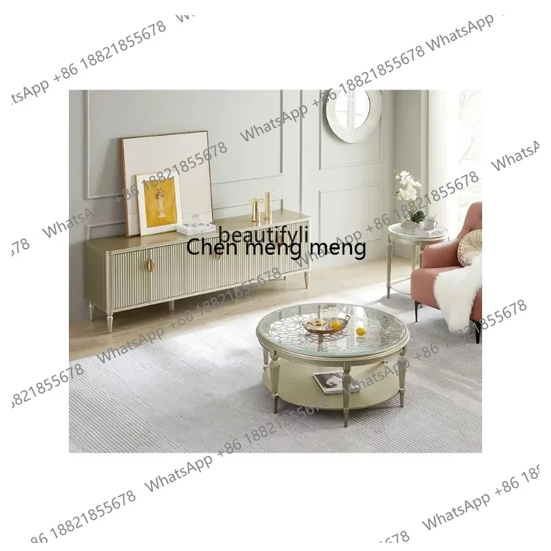 LHY26 ss ss8617 American Light Luxury Solid Wood TV Cabinet Modern French Simplicity Coffee Table TV Stand Living Room Furniture