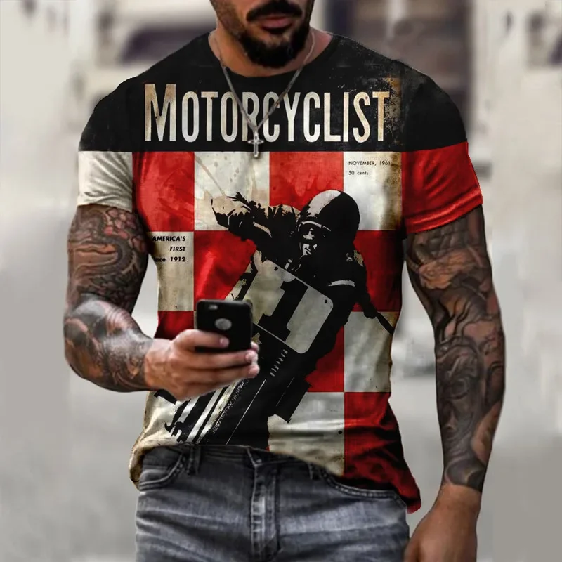 Retro Men's T Shirt 3d Vintage Motorcycle Oversized Tshirt For Men Clothing Biker Racing T-shirts Motor Tees Tops Summer Apparel