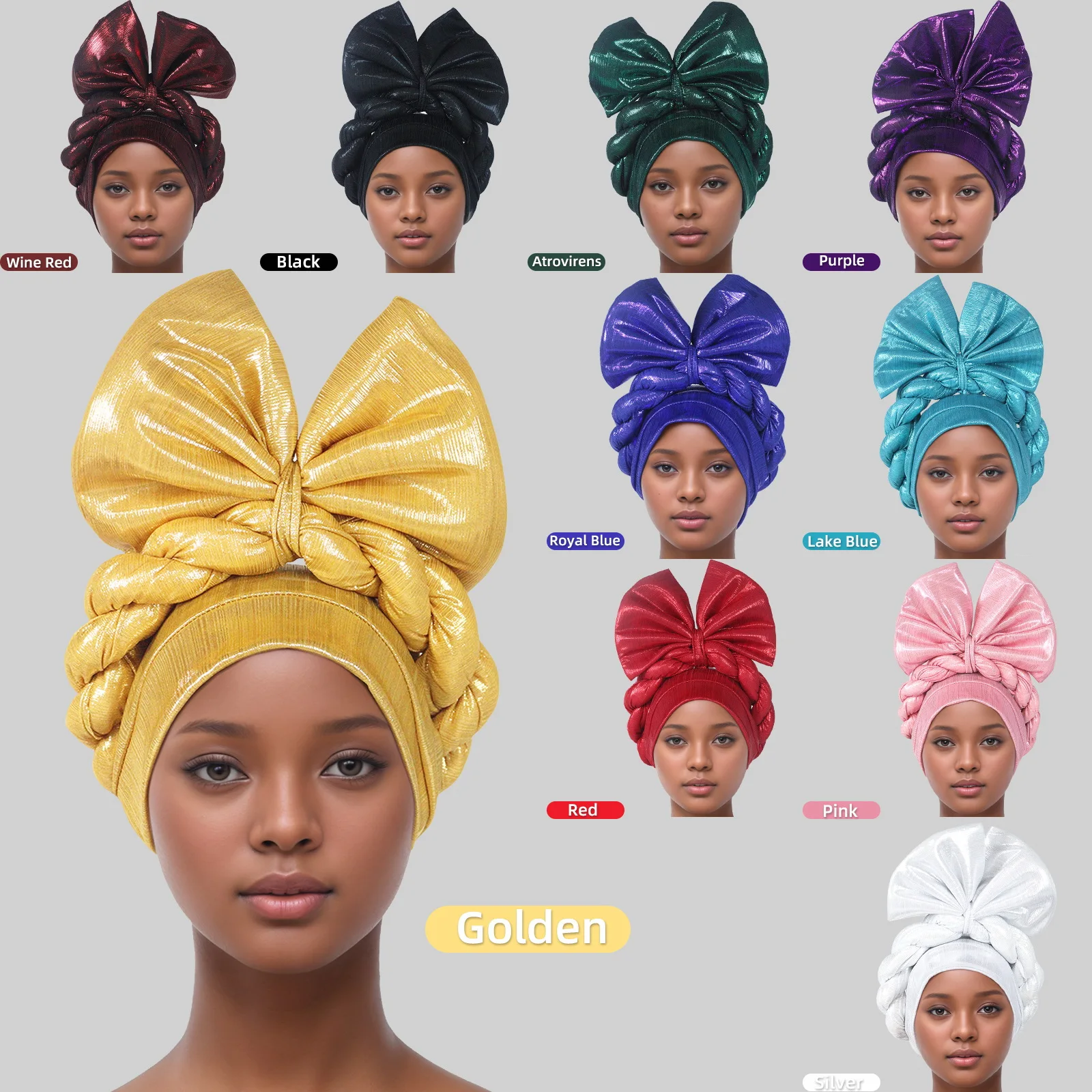 Aso Oke Headtie for Women African Head Wrap Nigerian Wedding Braid Bonnet Big Bow Headscarf Auto Gele Headpiece Tiurban Cap Hat