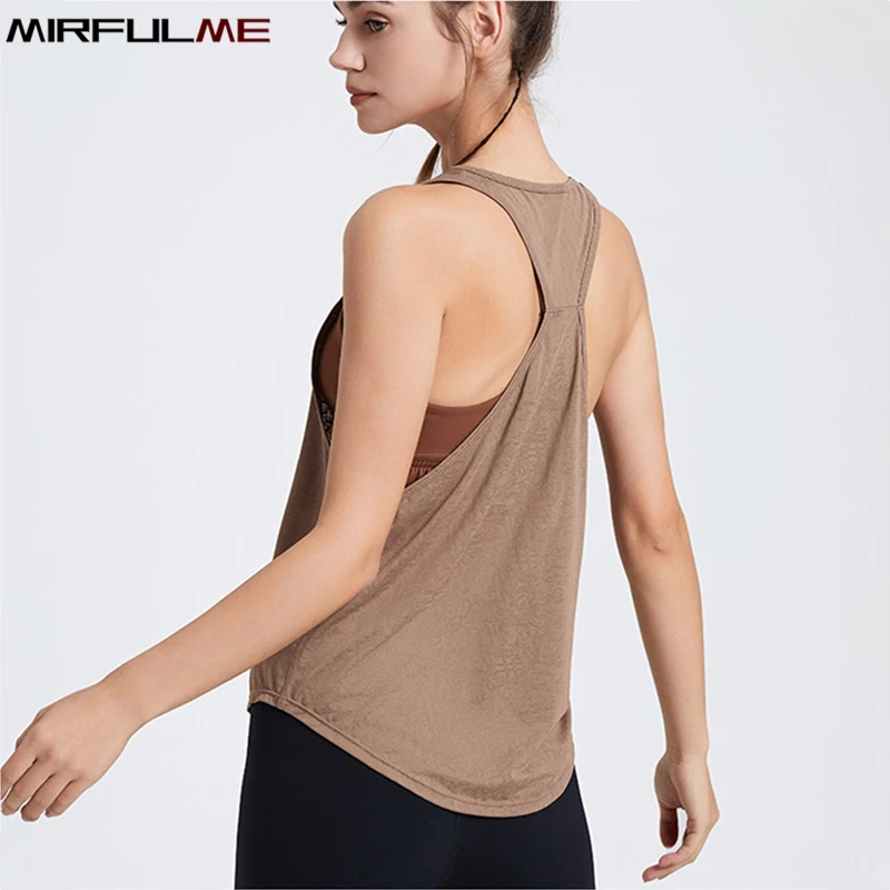 Women Sport Vest Thin Loose Yoga Shirts Running Sleeveless T-shirt Cool Feeling Fitness Tank Top Jacquard Gym Workout Tee Blouse