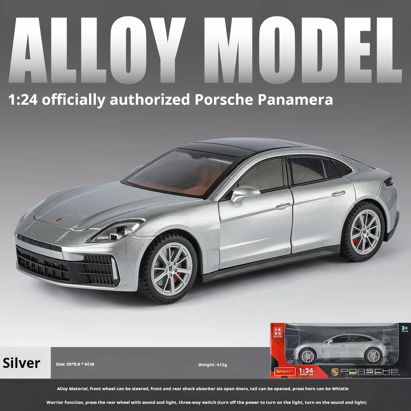2025 New Style Officially authorized 1:24 Porsche Panamera Alloy Diecast Exquisite Model Pull Back Kid Gift Collect toy car