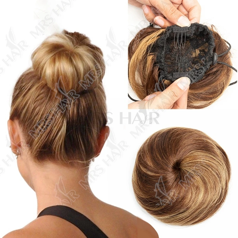 MRS HAIR Chignon panino disordinato Doller panino per capelli ciambella Tousled panino flessibile per capelli capelli umani naturali per donne e tipi panino eladtico