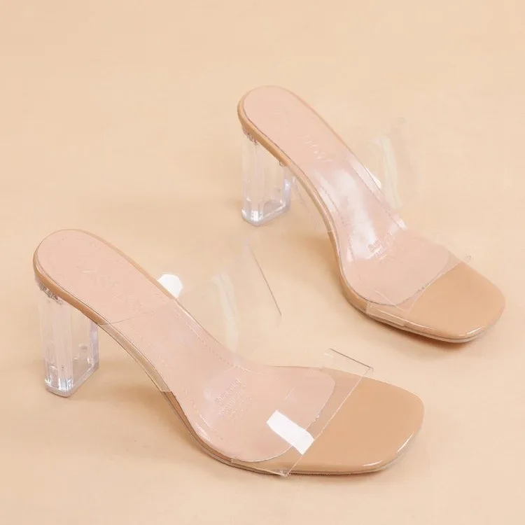 Transparante Hoge Hakken Vrouwen Vierkante Teen Sandalen Zomer Schoenen Vrouw Clear Hoge Pumps Wedding Jelly Buty Damskie Hakken Slippers