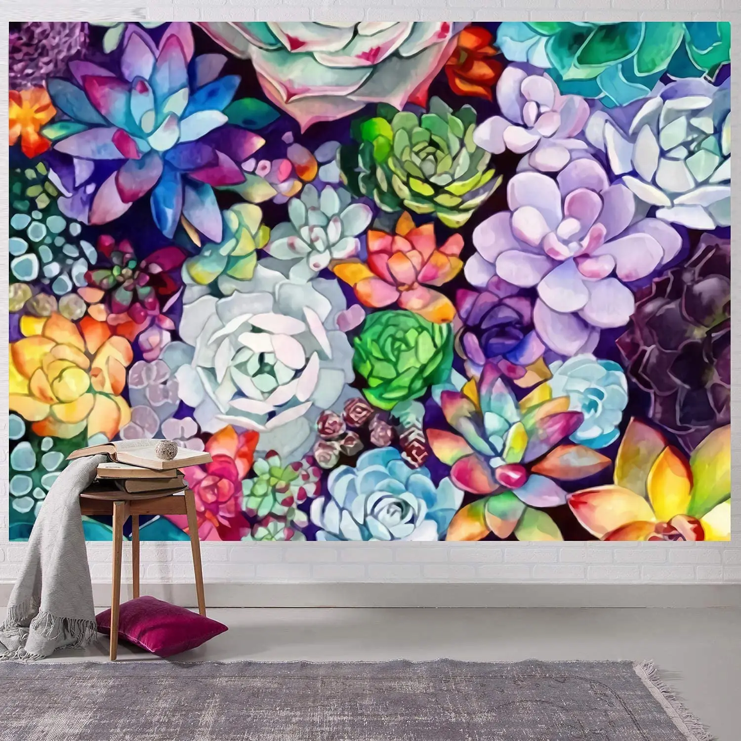 

Colorful Nature Spring Tapestry Succulent Plants Tapestry Gardening Theme Tapestry Wall Hanging Decor for Living Room Bedroom