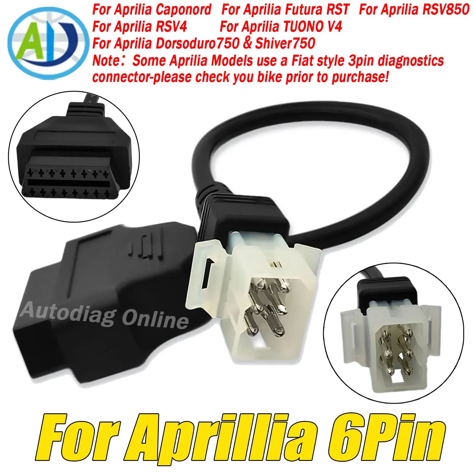 Cable de diagnóstico OBD2 para motocicleta Aprillia, adaptador de diagnóstico OBD de 6 pines para herramienta de escáner TuneECU, conector de diagnóstico OBD2