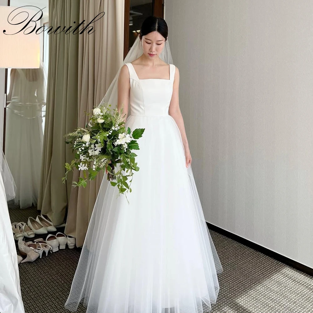 

Bowith Square Collar Korean Wedding Dresses Floor-Length Sleeveless Elegant Bridal Gown Customized Photo Shoot Dresses for Bride
