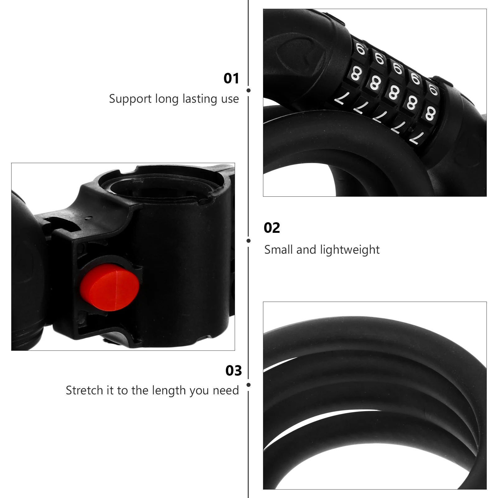 

Reflective 5 Password Anti-Theft Stretchable Cable Bike Lock For Mountain Scooter Bikes 120Cm Durable