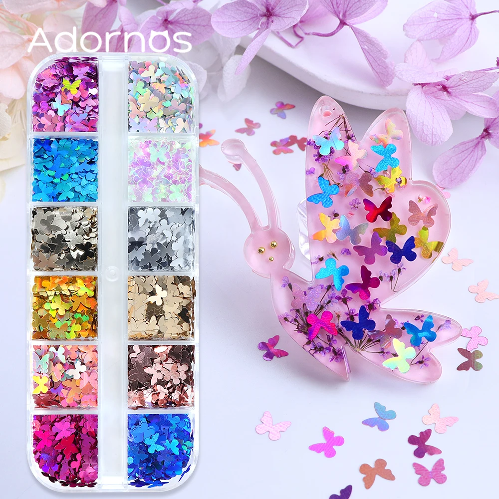 Laser Butterfly Glitter Flakes Epoxy Filling Multicolor Sparkly Fairy Butterfly Sequins DIY Resin Crafts Filler Keychains Making