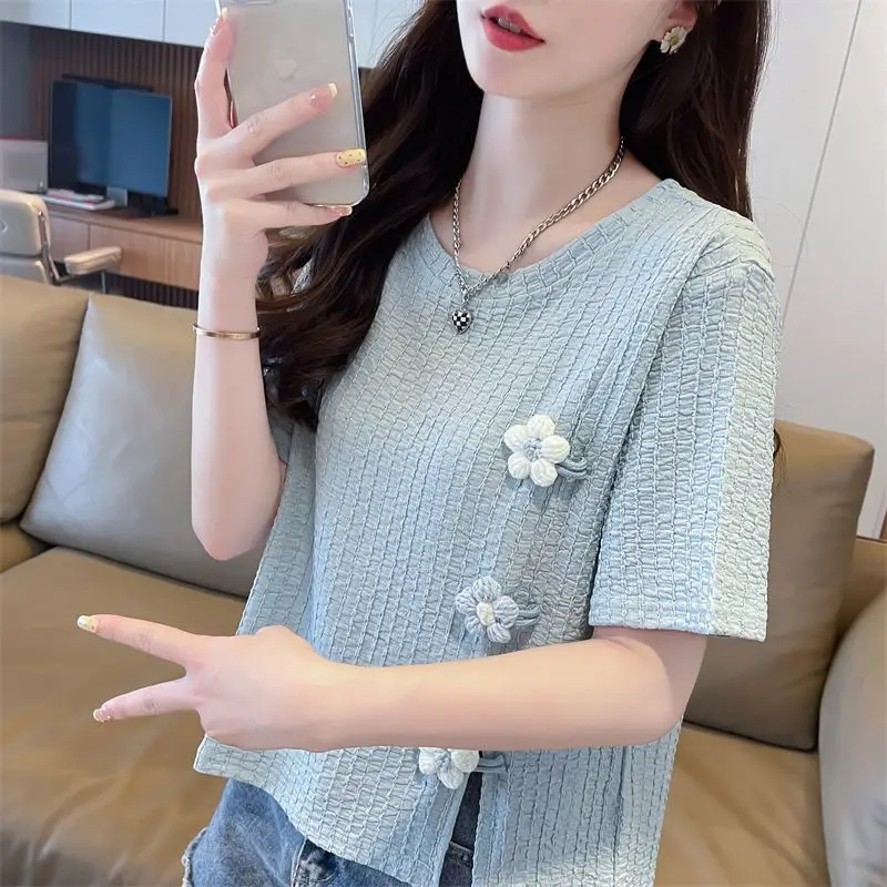 

Women's Short Sleeve T-Shirt, Summer Korean Style, Loose Large Size, Irregular Split, Versatile Top